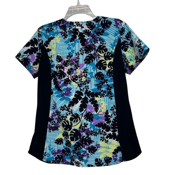 Cherokee iFlex Scrub Top Women's Medium Multicolor Floral V-neck Short Sleeve - Picture 5 of 8